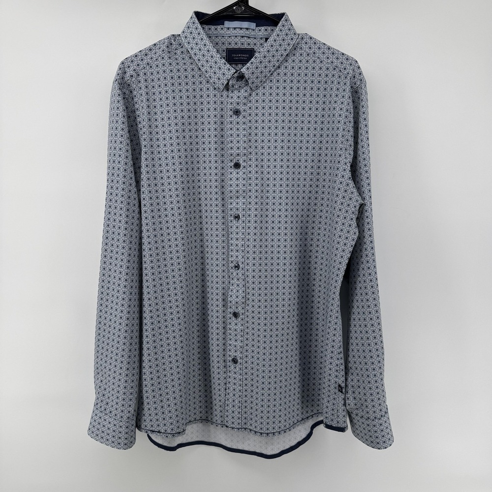 7 Diamonds Shirt Mens Large Blue Geometric Long Sleeve 4 Way Stretch Button Up